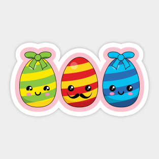 Kawaii Easter Eggs with Ribbons Sticker